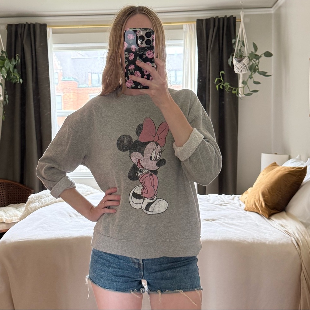 Topshop Gray Disney Minnie Mouse Graphic 3/4 Sleeve sweatshirt size 2